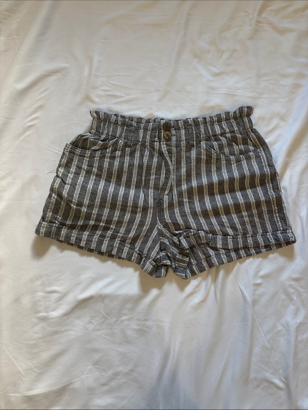 Rewind Gray Striped High-Waist Women's Shorts